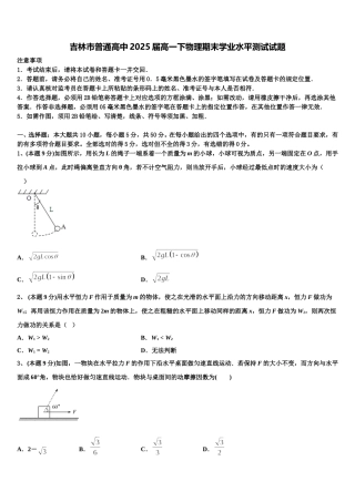 吉林市普通高中2025届高一下物理期末学业水平测试试题含解析