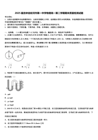 2025届吉林省蛟河市第一中学物理高一第二学期期末质量检测试题含解析