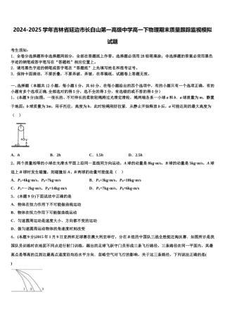 2024-2025学年吉林省延边市长白山第一高级中学高一下物理期末质量跟踪监视模拟试题含解析