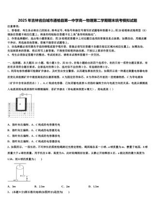 2025年吉林省白城市通榆县第一中学高一物理第二学期期末统考模拟试题含解析