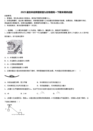 2025届吉林省辉煌联盟九校物理高一下期末调研试题含解析