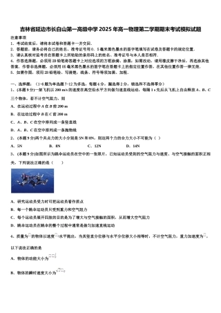 吉林省延边市长白山第一高级中学2025年高一物理第二学期期末考试模拟试题含解析