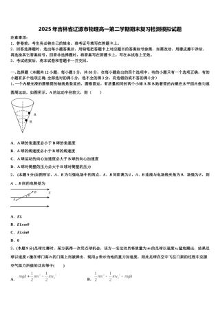 2025年吉林省辽源市物理高一第二学期期末复习检测模拟试题含解析