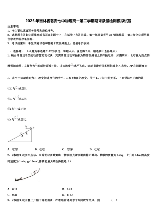 2025年吉林省乾安七中物理高一第二学期期末质量检测模拟试题含解析