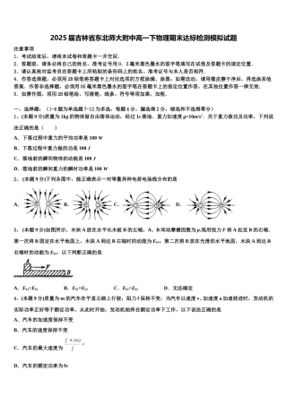 2025届吉林省东北师大附中高一下物理期末达标检测模拟试题含解析