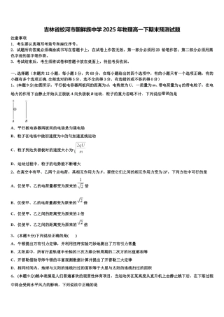 吉林省蛟河市朝鲜族中学2025年物理高一下期末预测试题含解析