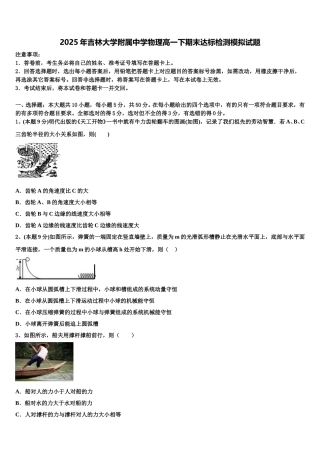 2025年吉林大学附属中学物理高一下期末达标检测模拟试题含解析