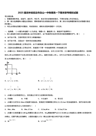 2025届吉林省延边市白山一中物理高一下期末联考模拟试题含解析
