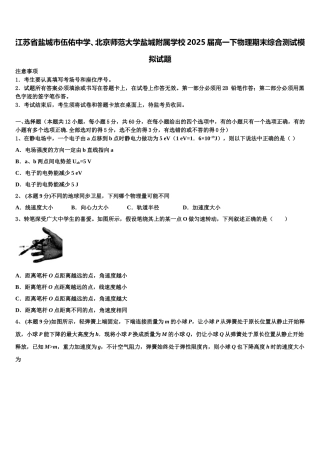 江苏省盐城市伍佑中学、北京师范大学盐城附属学校2025届高一下物理期末综合测试模拟试题含解析