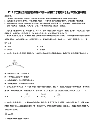 2025年江苏省泗阳县实验初级中学高一物理第二学期期末学业水平测试模拟试题含解析