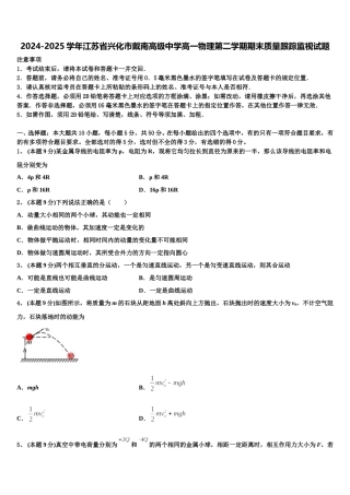 2024-2025学年江苏省兴化市戴南高级中学高一物理第二学期期末质量跟踪监视试题含解析