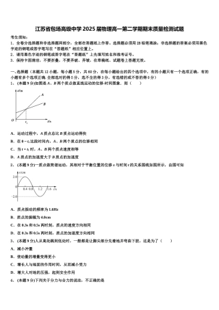 江苏省包场高级中学2025届物理高一第二学期期末质量检测试题含解析