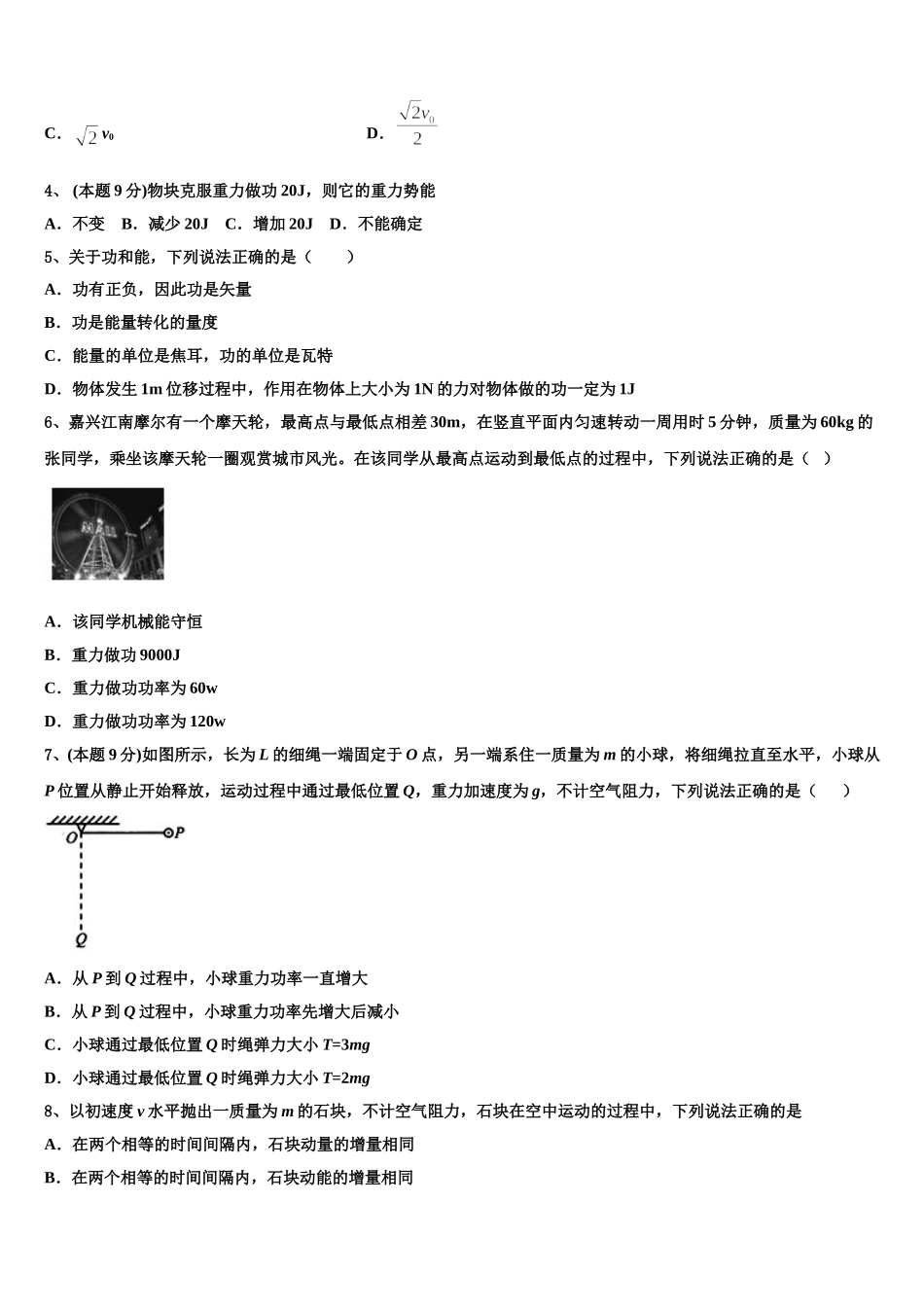 2024-2025学年江苏省泰兴市实验初中高一物理第二学期期末复习检测模拟试题含解析_第2页