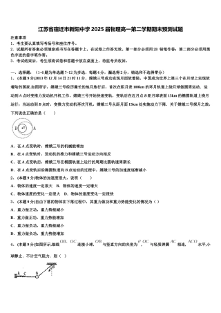 江苏省宿迁市新阳中学2025届物理高一第二学期期末预测试题含解析