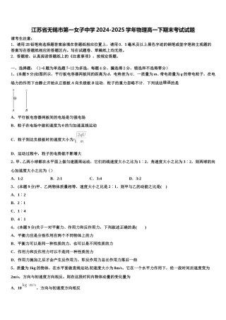 江苏省无锡市第一女子中学2024-2025学年物理高一下期末考试试题含解析