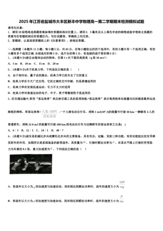 2025年江苏省盐城市大丰区新丰中学物理高一第二学期期末检测模拟试题含解析