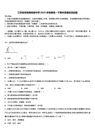 江苏省郑梁梅高级中学2025年物理高一下期末质量检测试题含解析