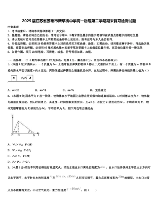 2025届江苏省苏州市新草桥中学高一物理第二学期期末复习检测试题含解析