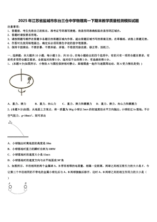 2025年江苏省盐城市东台三仓中学物理高一下期末教学质量检测模拟试题含解析