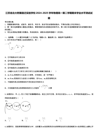 江苏省北大附属宿迁实验学校2024-2025学年物理高一第二学期期末学业水平测试试题含解析