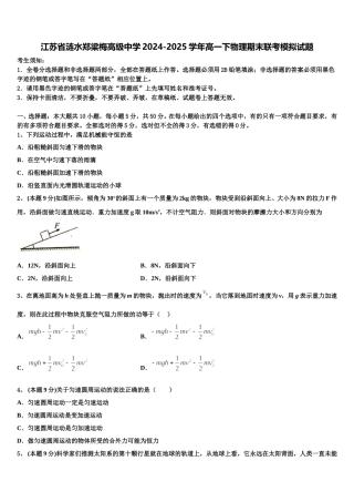 江苏省涟水郑梁梅高级中学2024-2025学年高一下物理期末联考模拟试题含解析