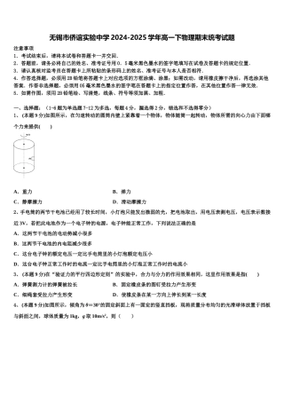 无锡市侨谊实验中学2024-2025学年高一下物理期末统考试题含解析