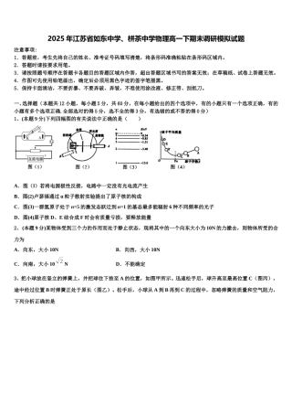 2025年江苏省如东中学、栟茶中学物理高一下期末调研模拟试题含解析