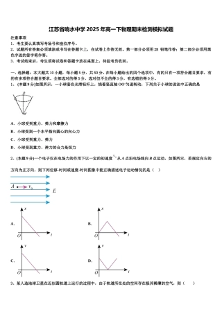 江苏省响水中学2025年高一下物理期末检测模拟试题含解析