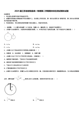 2025届江苏省射阳县高一物理第二学期期末综合测试模拟试题含解析