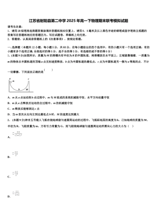 江苏省射阳县第二中学2025年高一下物理期末联考模拟试题含解析