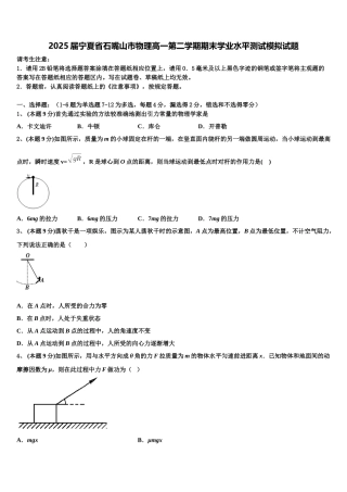 2025届宁夏省石嘴山市物理高一第二学期期末学业水平测试模拟试题含解析
