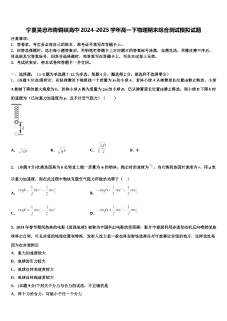 宁夏吴忠市青铜峡高中2024-2025学年高一下物理期末综合测试模拟试题含解析