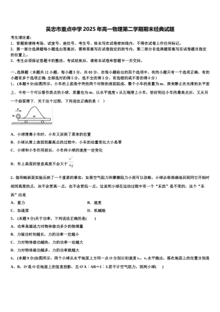 吴忠市重点中学2025年高一物理第二学期期末经典试题含解析