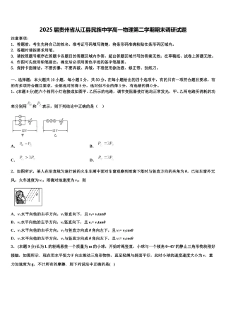 2025届贵州省从江县民族中学高一物理第二学期期末调研试题含解析