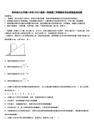 贵州省兴义市第八中学2025届高一物理第二学期期末学业质量监测试题含解析