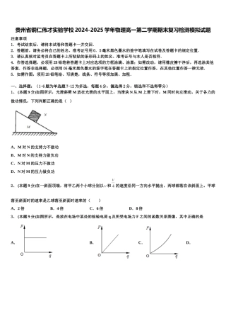 贵州省铜仁伟才实验学校2024-2025学年物理高一第二学期期末复习检测模拟试题含解析