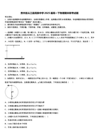 贵州省从江县民族中学2025届高一下物理期末联考试题含解析