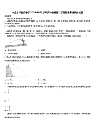 六盘水市重点中学2024-2025学年高一物理第二学期期末考试模拟试题含解析