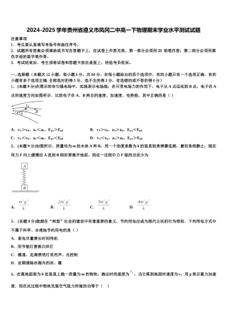 2024-2025学年贵州省遵义市凤冈二中高一下物理期末学业水平测试试题含解析