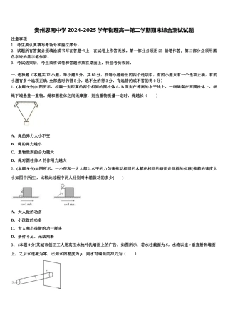 贵州思南中学2024-2025学年物理高一第二学期期末综合测试试题含解析