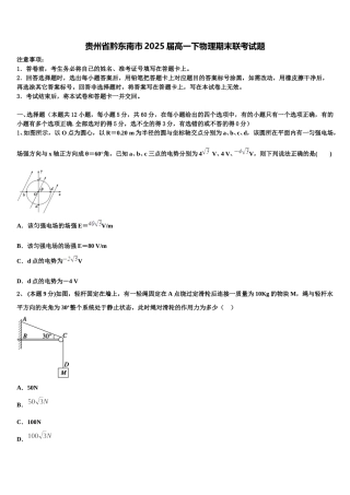 贵州省黔东南市2025届高一下物理期末联考试题含解析