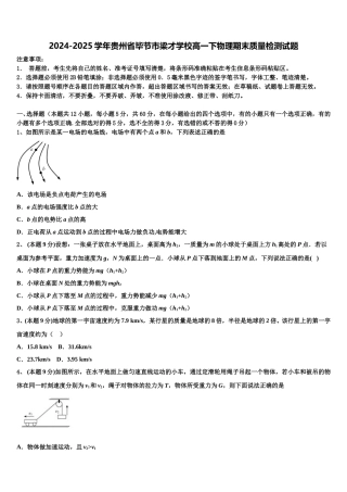 2024-2025学年贵州省毕节市梁才学校高一下物理期末质量检测试题含解析