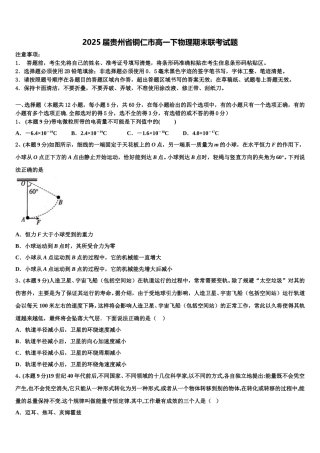 2025届贵州省铜仁市高一下物理期末联考试题含解析