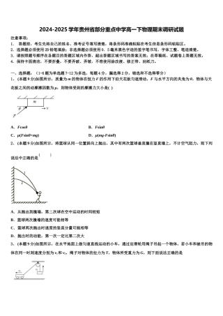 2024-2025学年贵州省部分重点中学高一下物理期末调研试题含解析