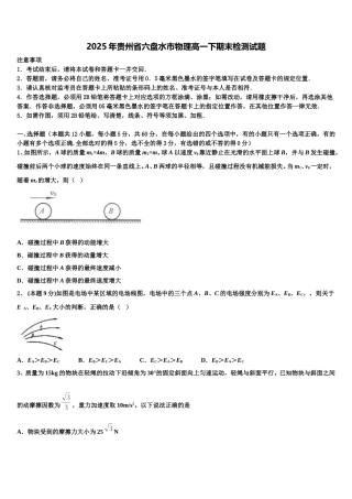 2025年贵州省六盘水市物理高一下期末检测试题含解析
