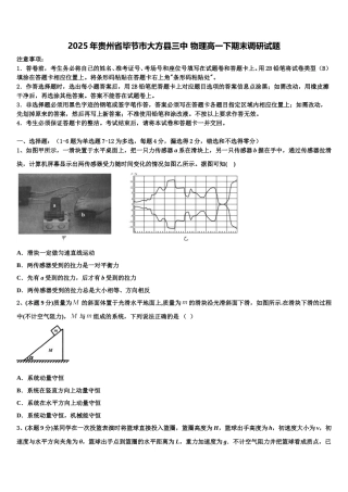 2025年贵州省毕节市大方县三中 物理高一下期末调研试题含解析