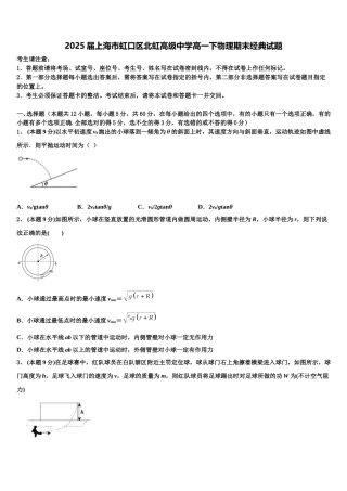 2025届上海市虹口区北虹高级中学高一下物理期末经典试题含解析