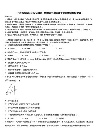 上海市普陀区2025届高一物理第二学期期末质量检测模拟试题含解析
