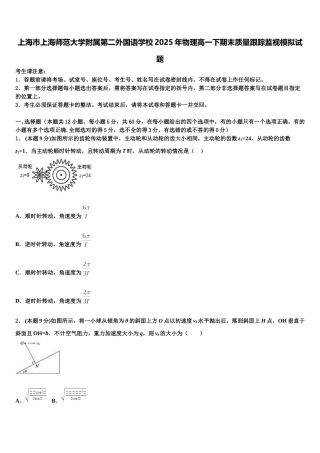 上海市上海师范大学附属第二外国语学校2025年物理高一下期末质量跟踪监视模拟试题含解析