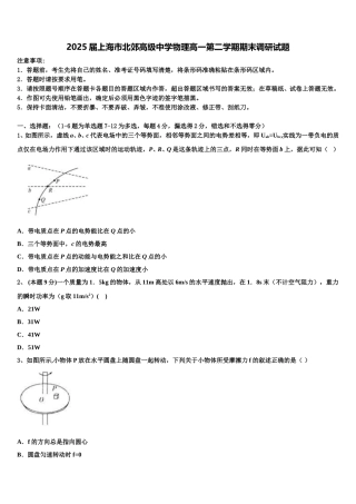 2025届上海市北郊高级中学物理高一第二学期期末调研试题含解析